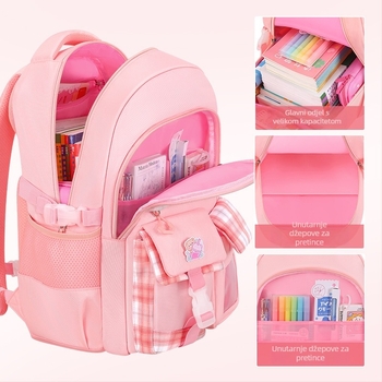 Dječji školski ruksak od Oxford materijala, vodootporan, prozračan, ergonomska stražnja ploča, model BC1001-1, geometrijski uzorak