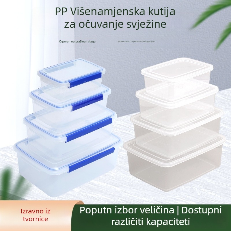 PP plastična kutija za hranu, četvrtastog oblika, prozirna kutija za pohranu svježih namirnica, kapacitet 800–1000 ml