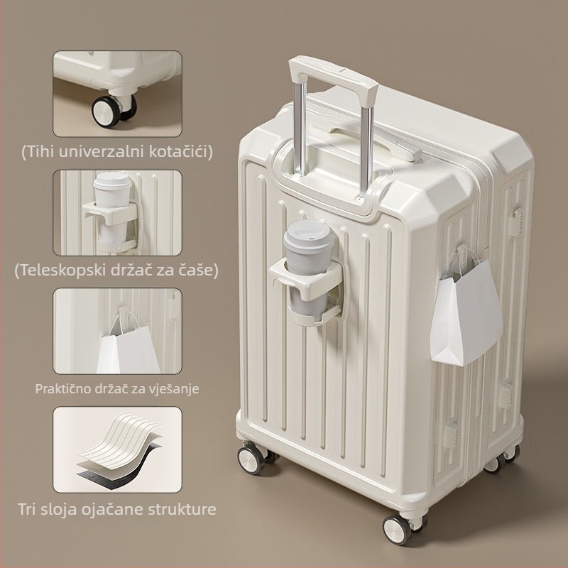 Studentski višenamjenski kovčeg sa zatvaračem, karbonsko tijelo, proširivo odjeljak, univerzalni kotačići, lokot