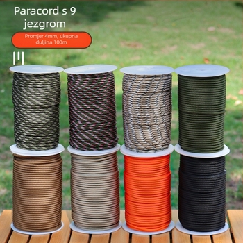 Vanjsko paracord užad, duljina 100 m, promjer 4 mm, 9-jezgreno 550 užeta za kampiranje, penjanje i spašavanje