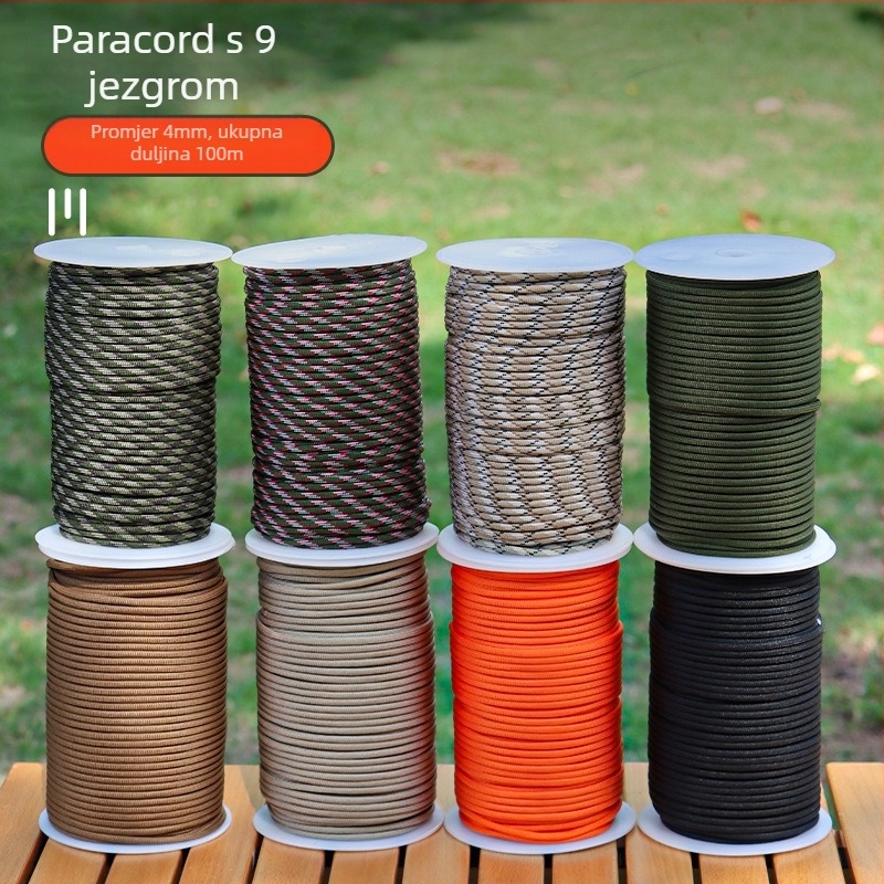Vanjsko paracord užad, duljina 100 m, promjer 4 mm, 9-jezgreno 550 užeta za kampiranje, penjanje i spašavanje