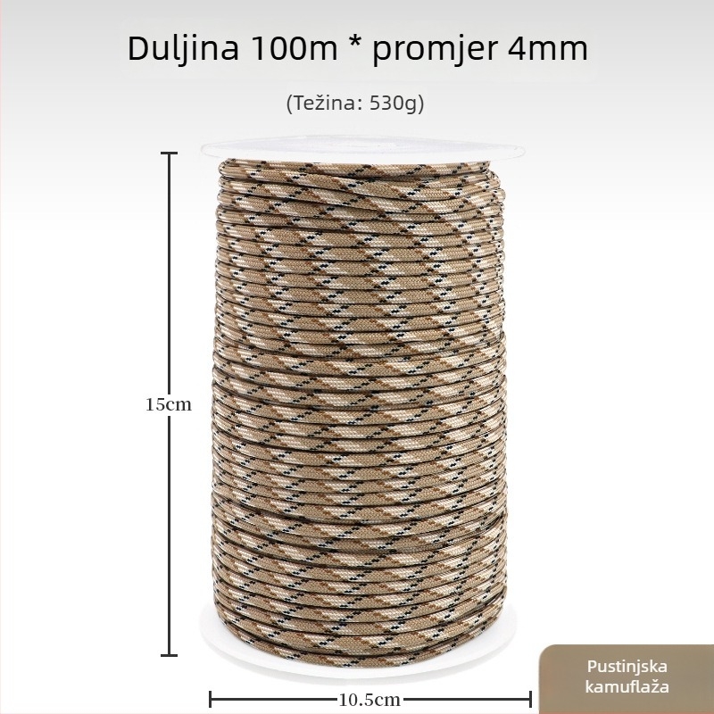 Vanjsko paracord užad, duljina 100 m, promjer 4 mm, 9-jezgreno 550 užeta za kampiranje, penjanje i spašavanje