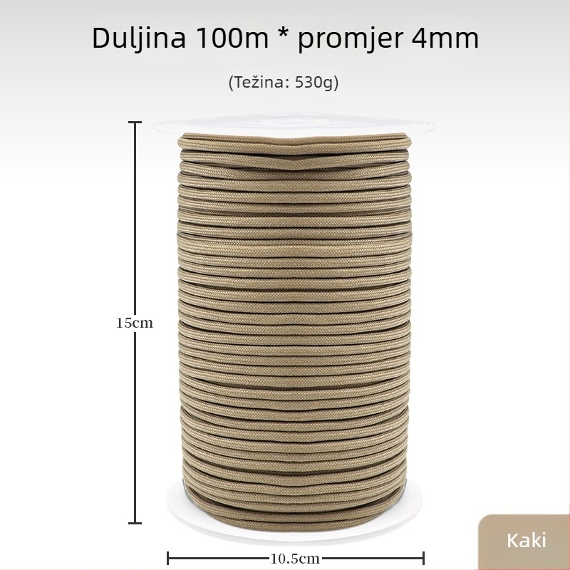 Vanjsko paracord užad, duljina 100 m, promjer 4 mm, 9-jezgreno 550 užeta za kampiranje, penjanje i spašavanje