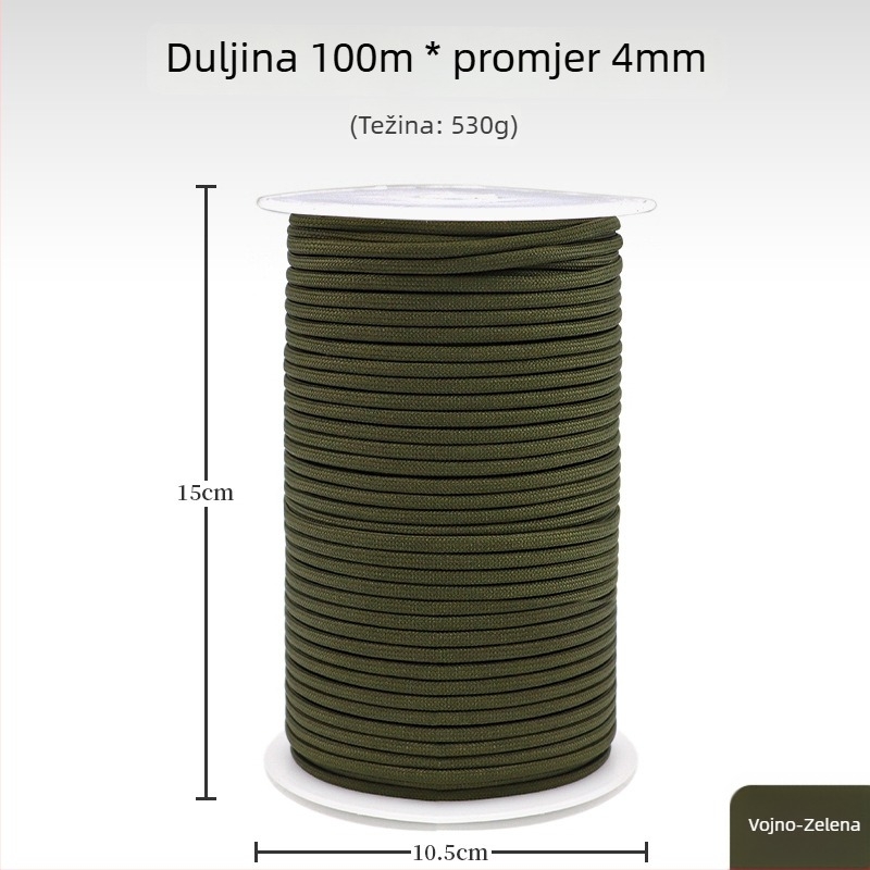 Vanjsko paracord užad, duljina 100 m, promjer 4 mm, 9-jezgreno 550 užeta za kampiranje, penjanje i spašavanje