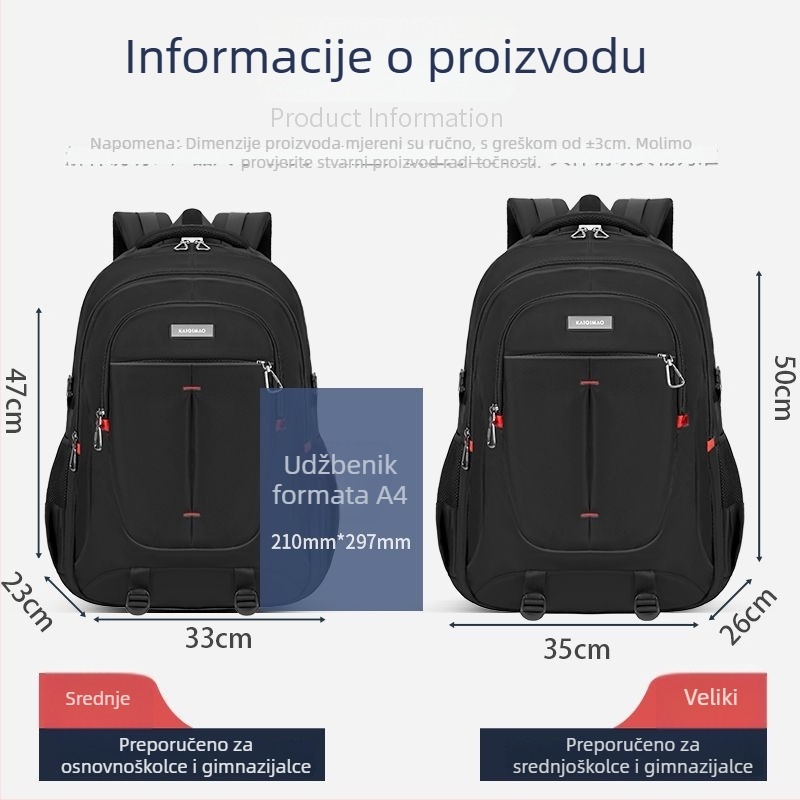 Najlon ruksak za učenike, dječji i sladak stil, zakrivljene naramenice, najlonska podstava, jednofarban dizajn