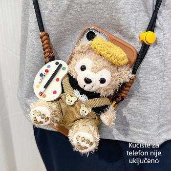 Aksesoar za telefon s plišanim privjeskom: stražnji klip, crossbody remen, univerzalni vratni remen – prijenosno postolje, crtani stil, zima 2024