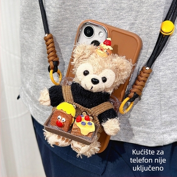 Aksesoar za telefon s plišanim privjeskom: stražnji klip, crossbody remen, univerzalni vratni remen – prijenosno postolje, crtani stil, zima 2024
