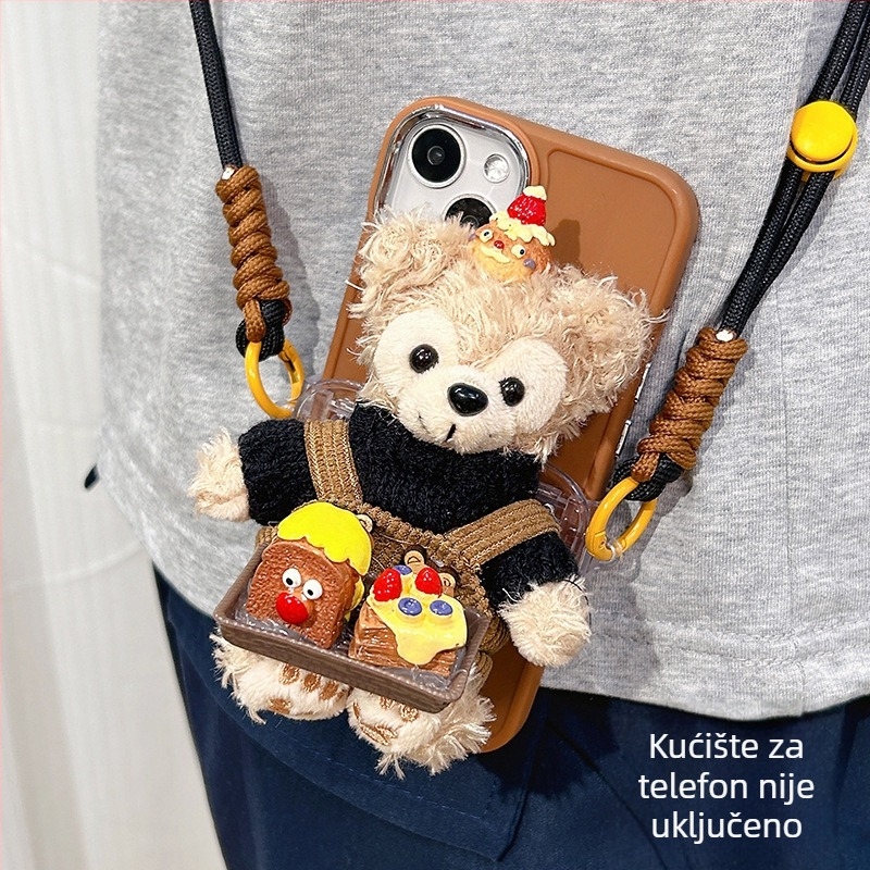 Aksesoar za telefon s plišanim privjeskom: stražnji klip, crossbody remen, univerzalni vratni remen – prijenosno postolje, crtani stil, zima 2024