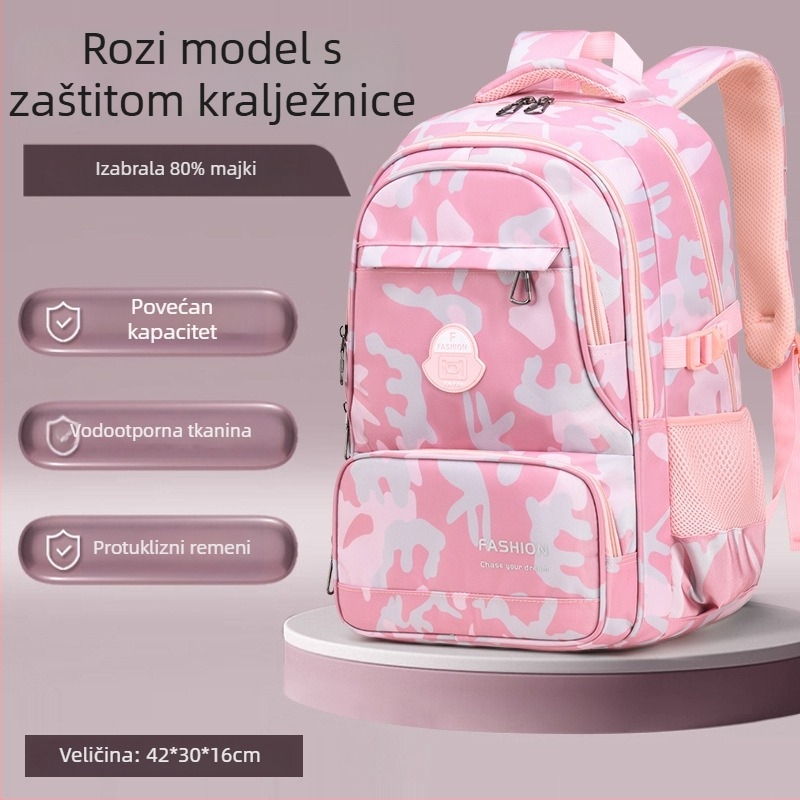 Školski ruksak, Oxford tkanina, prozračan i vodootporan, ultra lagan, otporan na habanje, funkcija smanjenja težine, zakrivljene naramenice, podstava od najlona, za 1.–9. razred