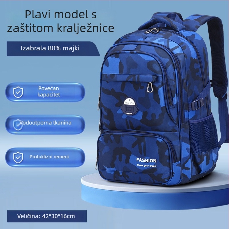 Školski ruksak, Oxford tkanina, prozračan i vodootporan, ultra lagan, otporan na habanje, funkcija smanjenja težine, zakrivljene naramenice, podstava od najlona, za 1.–9. razred