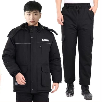 Muški zimski set radne odjeće od pamuka s kapuljom, kamuflažni uzorak, jakna i hlače na zatvarač, fleece podstava, debela izolacija