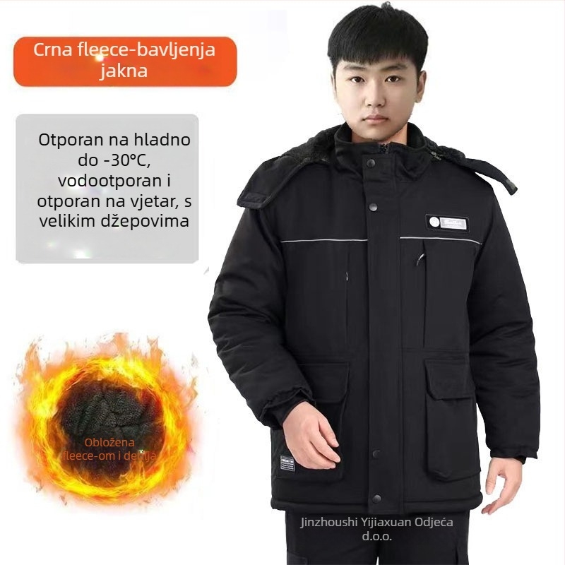 Muški zimski set radne odjeće od pamuka s kapuljom, kamuflažni uzorak, jakna i hlače na zatvarač, fleece podstava, debela izolacija