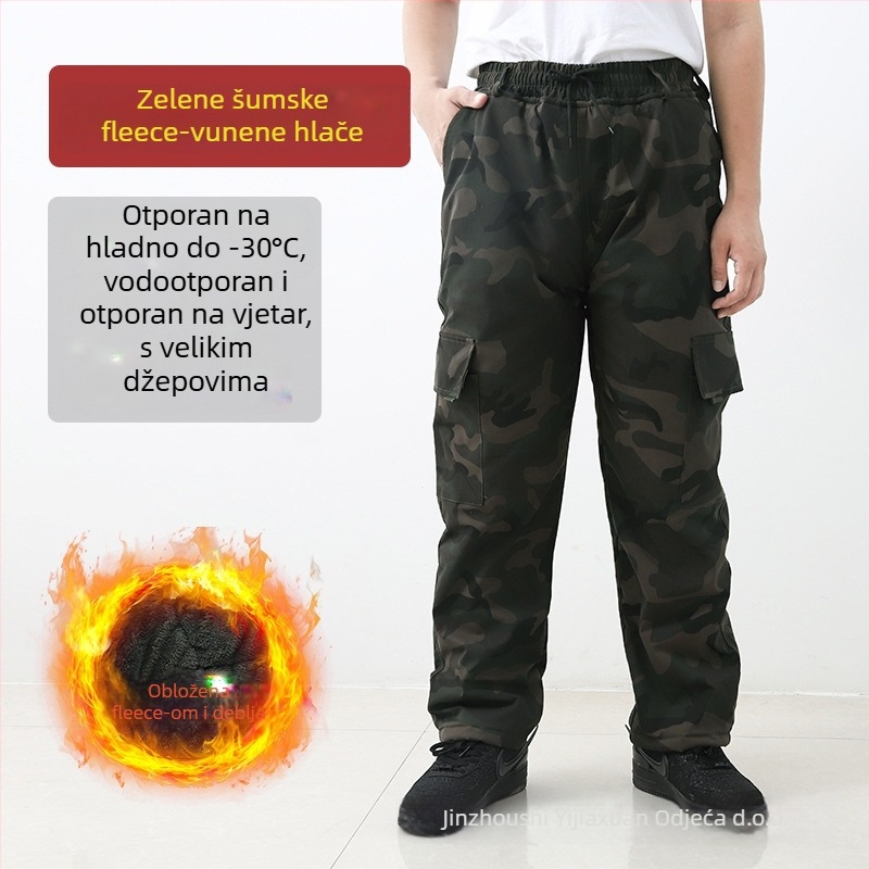 Muški zimski set radne odjeće od pamuka s kapuljom, kamuflažni uzorak, jakna i hlače na zatvarač, fleece podstava, debela izolacija