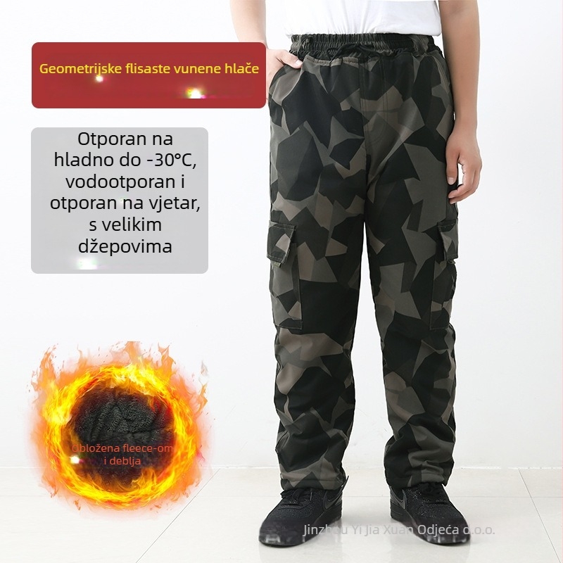 Muški zimski set radne odjeće od pamuka s kapuljom, kamuflažni uzorak, jakna i hlače na zatvarač, fleece podstava, debela izolacija