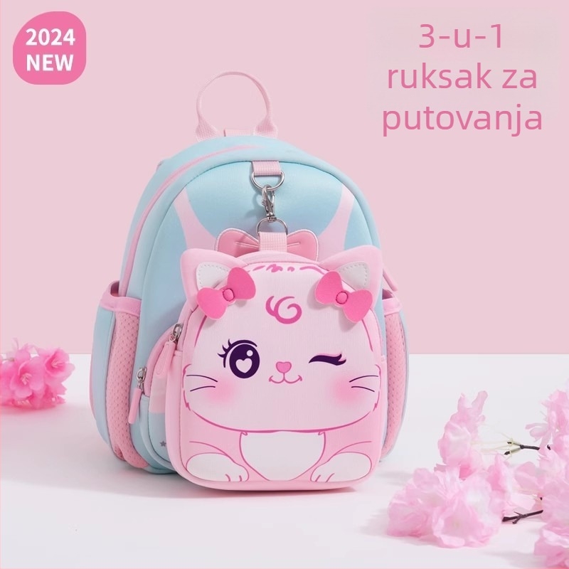 Unisex dječji ruksak od pamuka i lana, antibakterijski, s životinjskim uzorkom, za vrtić i školu