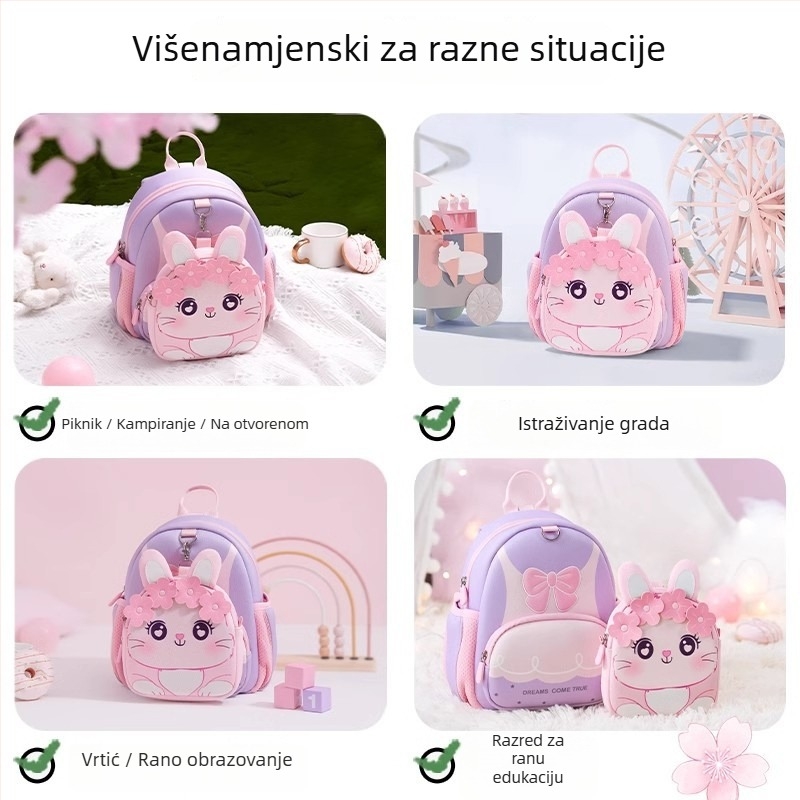 Unisex dječji ruksak od pamuka i lana, antibakterijski, s životinjskim uzorkom, za vrtić i školu