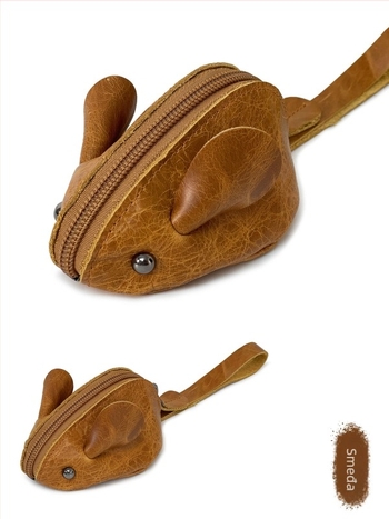 Novčanik za kovance i ključeve od prave kože, prvi sloj teleće kože, motiv miš iz crtanog filma, unisex, ultra lagan i otporan