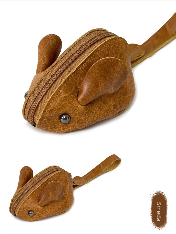 Novčanik za kovance i ključeve od prave kože, prvi sloj teleće kože, motiv miš iz crtanog filma, unisex, ultra lagan i otporan