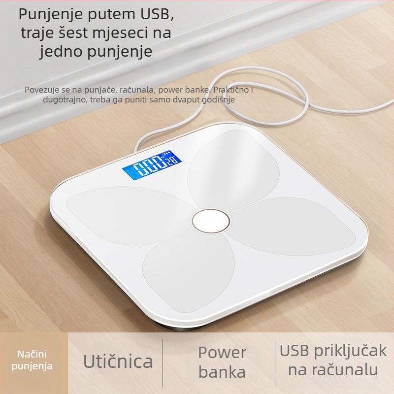 TCL 6039-SY Vaga za tjelesnu masnoću, kapacitet 180 kg, 3-inčni LED zaslon, USB napajanje, analiza masnoće i vode, kaljeno staklo