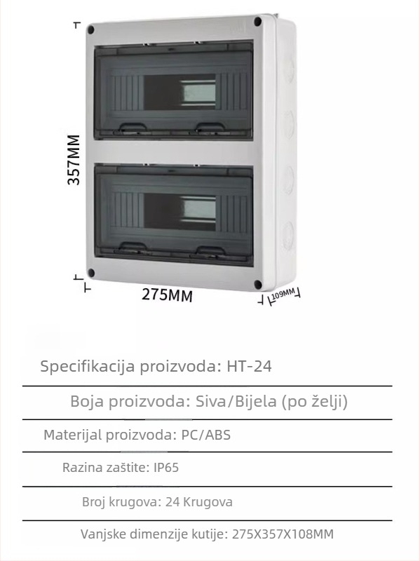 Površinski montirana kutija za razdjelnik krugova, 4 kruga, 1 red, IP66, ABS kućište s PC poklopcem, HT4 serija