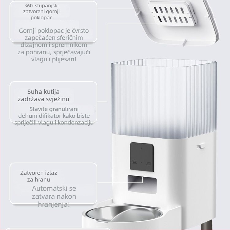 Pametna hranilica za kućne ljubimce s dvije zdjele, vremensko doziranje, daljinsko hranjenje i vizualni nadzor putem WiFi-ja