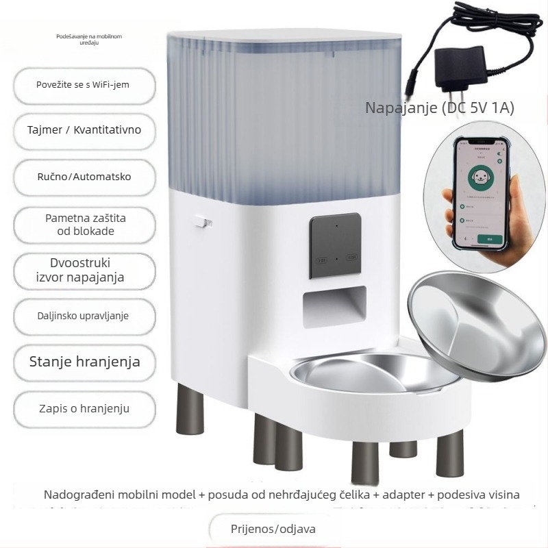 Pametna hranilica za kućne ljubimce s dvije zdjele, vremensko doziranje, daljinsko hranjenje i vizualni nadzor putem WiFi-ja