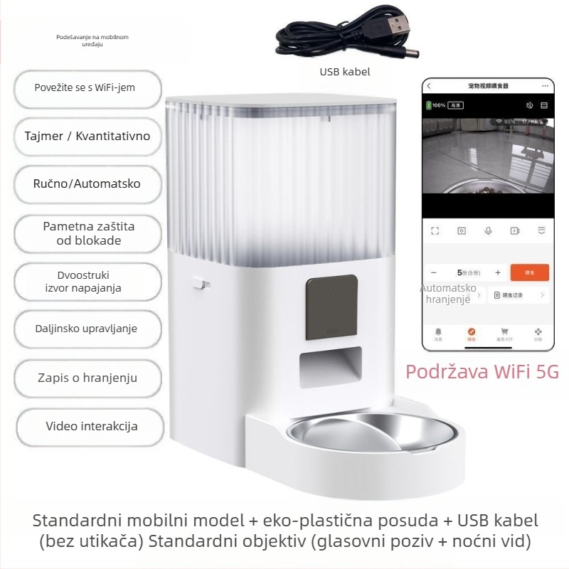 Pametna hranilica za kućne ljubimce s dvije zdjele, vremensko doziranje, daljinsko hranjenje i vizualni nadzor putem WiFi-ja