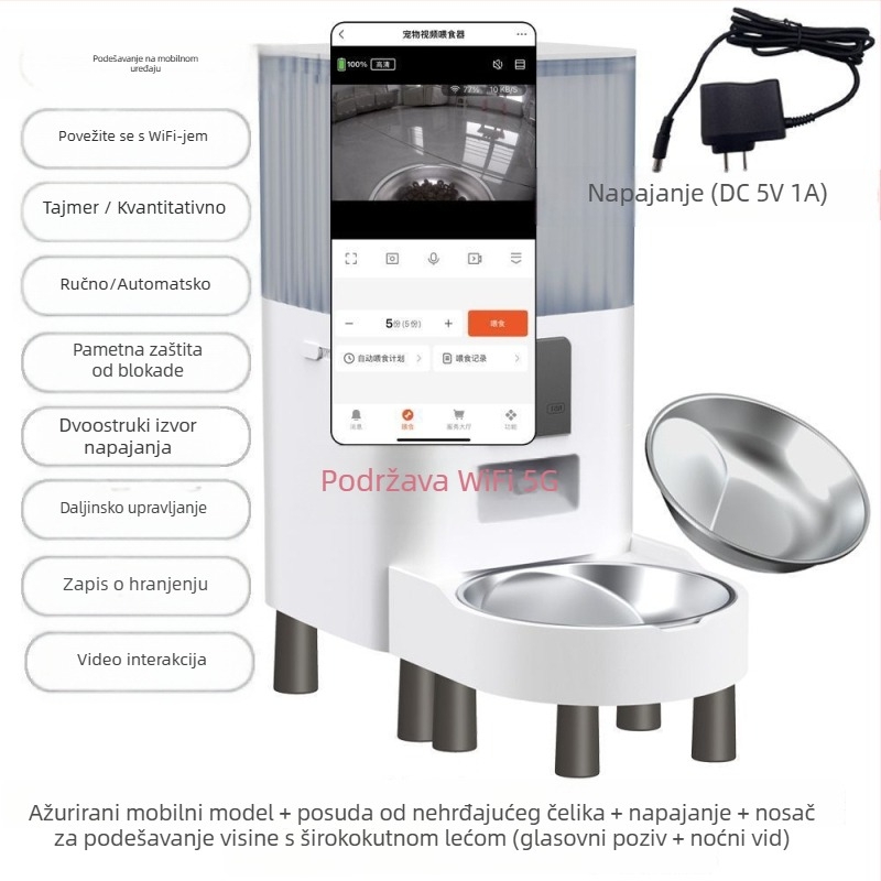 Pametna hranilica za kućne ljubimce s dvije zdjele, vremensko doziranje, daljinsko hranjenje i vizualni nadzor putem WiFi-ja