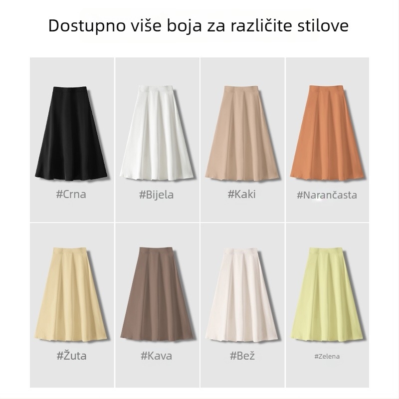 Suknja A-linije s kišobranom, srednja duljina, visoki struk, vunena tkanina, jesen 2025.