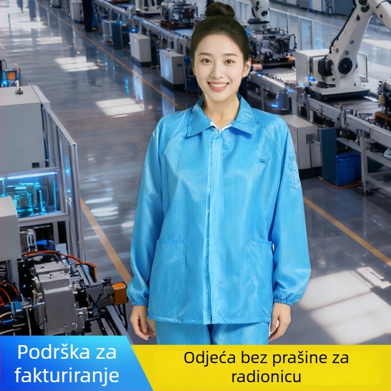 Plava Split-tip anti-statna radna odjeća za čiste prostore – poliester vodljivi satin, 200 g, prašno otporna, pogodna za tvornice