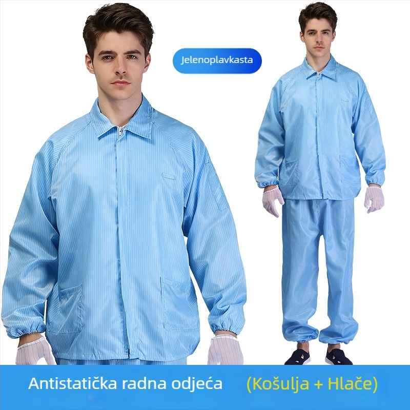 Plava Split-tip anti-statna radna odjeća za čiste prostore – poliester vodljivi satin, 200 g, prašno otporna, pogodna za tvornice