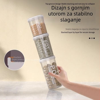 Prozirni plastični spremnik za skladištenje hrane, cilindrični kuhinjski spremnik za začine, mahunarke, orašaste plodove i žitarice, kapacitet 800–1000 ml