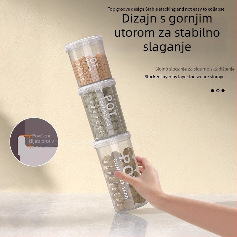 Prozirni plastični spremnik za skladištenje hrane, cilindrični kuhinjski spremnik za začine, mahunarke, orašaste plodove i žitarice, kapacitet 800–1000 ml