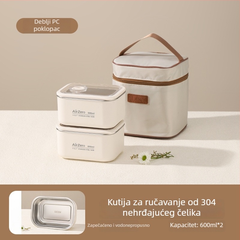 Kutija za ručak od nehrđajućeg čelika 304, kvadratnog oblika, čuva hranu svježom, mikrovalno kompatibilna, za ured i studente