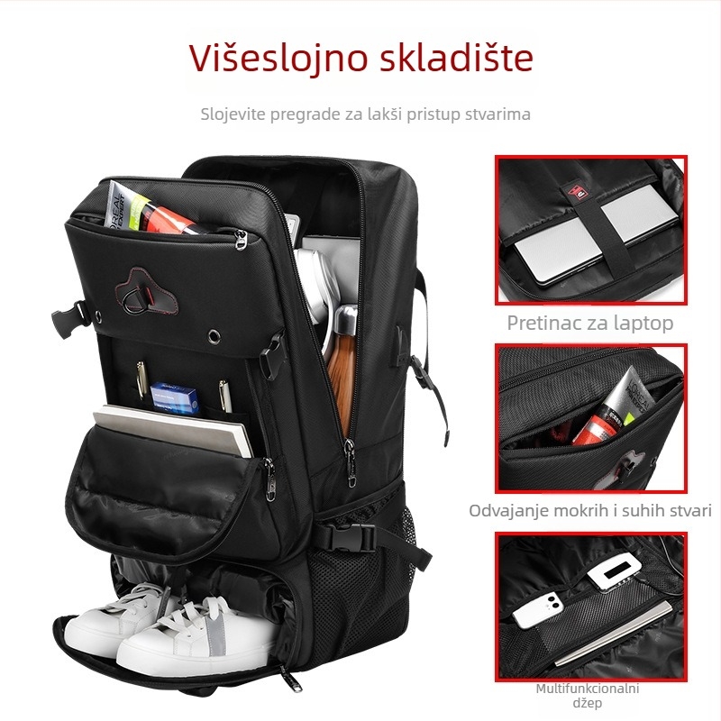 Muški putni ruksak s odjeljkom mokro/suho, vodootporan, Oxford tkanina, USB priključak, remeni s jastukom zraka