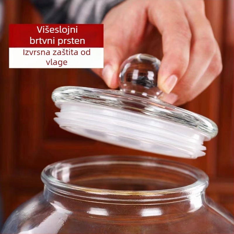 Okrugla staklena posuda za hranu s brtvom, otporna na vlagu, kapacitet 5 L ili više, za čaj, suho voće i žitarice, posuda za namakanje