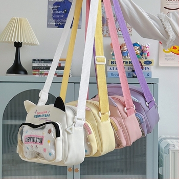 Mačja tema: nylon crossbody torba, mala, horizontalno kvadratnog oblika, zatvarač, jedna naramenica, za svakodnevnu upotrebu
