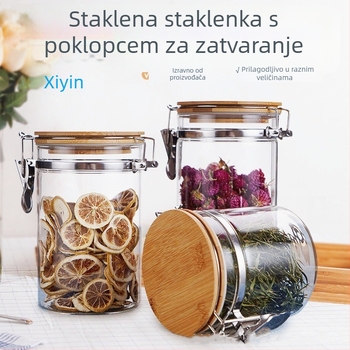 Staklena posuda za skladištenje sa zatvaračem na klik, okruglog oblika, kapacitet ispod 300 ml, tiskano logo, mogućnost prilagodbe, nije pogodna za mikrovalnu pećnicu
