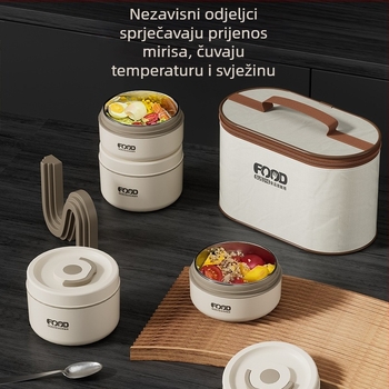 Kružna kutija za ručak od 316 nerđajućeg čelika, izolirana, dvostruko slojevita, s poklopcem, mikrovalno sigurna