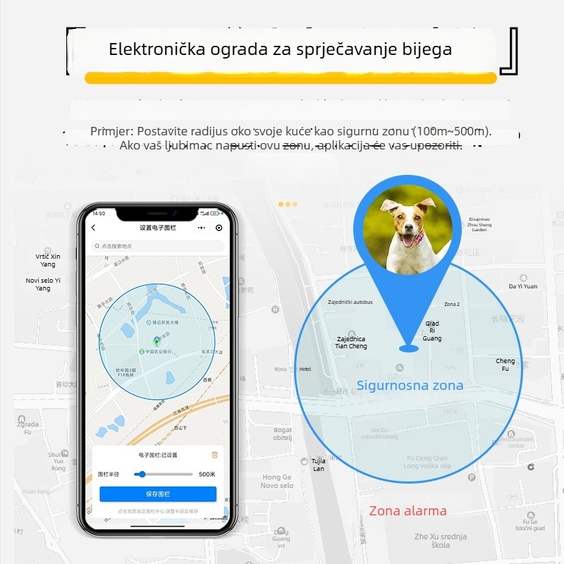 Lokalizator za kućne ljubimce BC01 IP66 vodootporan, GPS točnost 5 m, alarm ograde, trajanje baterije 168 sati