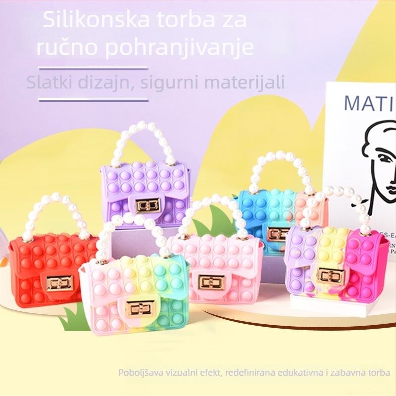 Silikonska novčarka u obliku srca za djecu, crossbody s perla lančanim remenom, crtani stil, unisex