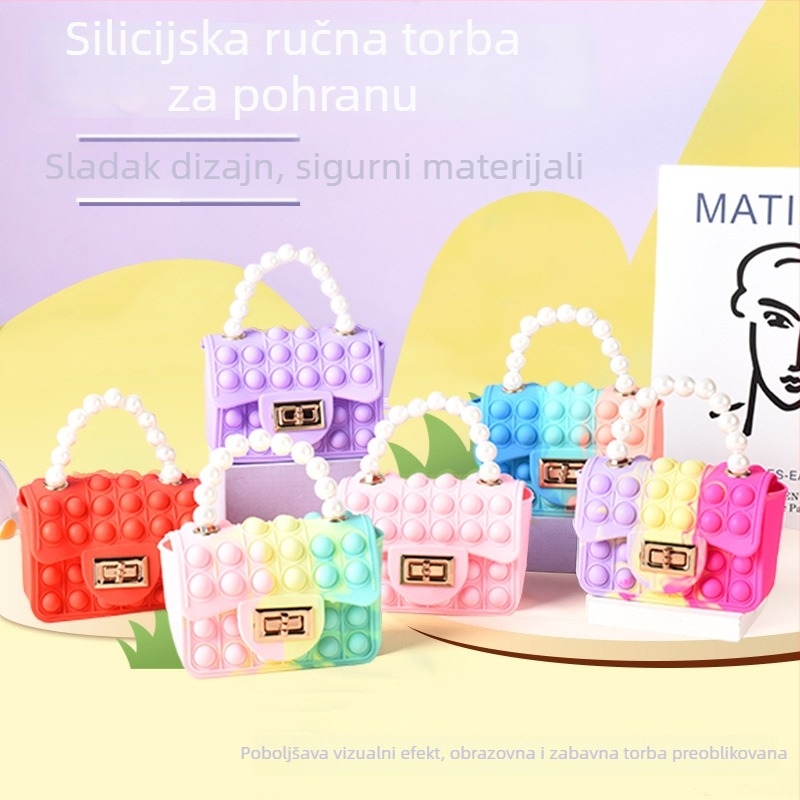 Silikonska novčarka u obliku srca za djecu, crossbody s perla lančanim remenom, crtani stil, unisex