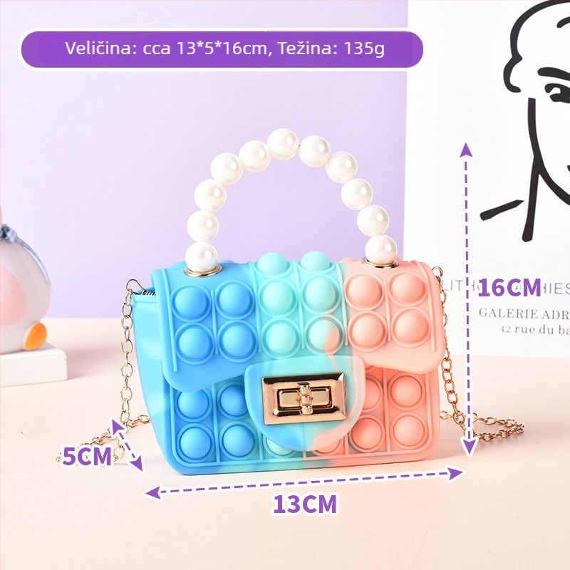 Silikonska novčarka u obliku srca za djecu, crossbody s perla lančanim remenom, crtani stil, unisex