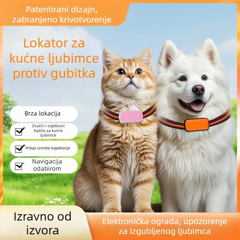 GPS lokator za kućne ljubimce – mačke i psi, precizno pozicioniranje, model T05a, baterija 1200mAh, kućište ABS/PC, kompatibilan s iOS