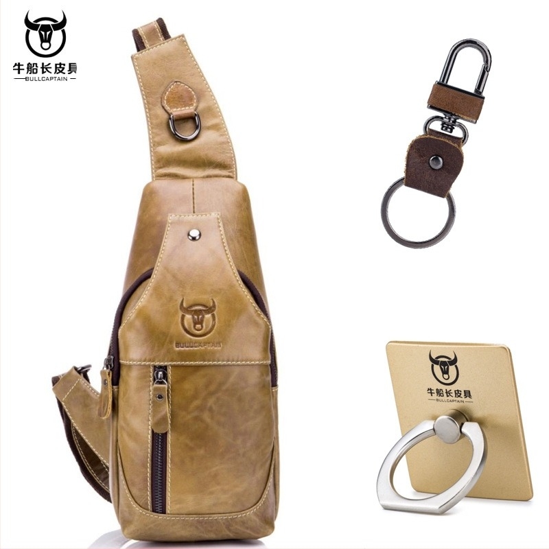 Muška kožna torbica za prsa s jednim remenom, retro stil euro-američki, koža gornjeg sloja krava, izdržljiva, brenda BULLCAPTAIN Leather Goods