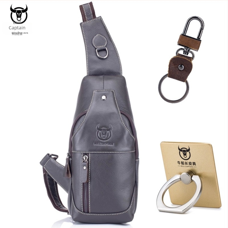 Muška kožna torbica za prsa s jednim remenom, retro stil euro-američki, koža gornjeg sloja krava, izdržljiva, brenda BULLCAPTAIN Leather Goods