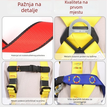Dječji pettočni sigurnosni pojas za penjanje – poliester i užad, nosivost 100 kg, različite duljine užeta, zaštita od pada s visine
