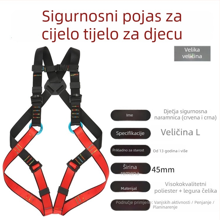 Dječji pettočni sigurnosni pojas za penjanje – poliester i užad, nosivost 100 kg, različite duljine užeta, zaštita od pada s visine