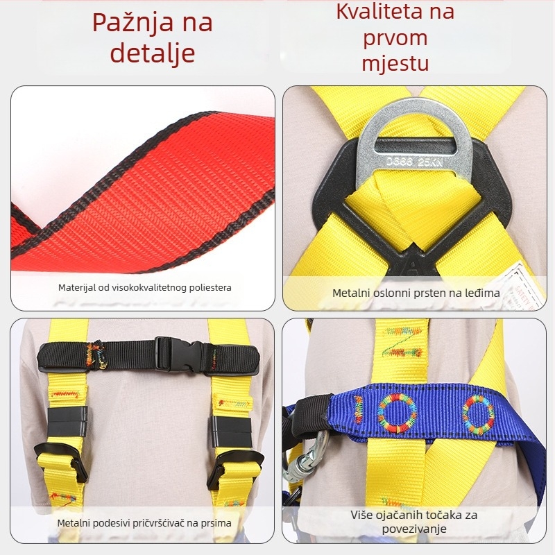 Dječji pettočni sigurnosni pojas za penjanje – poliester i užad, nosivost 100 kg, različite duljine užeta, zaštita od pada s visine