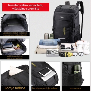 Torba za putovanje velikog kapaciteta (56-75 L), najlon, prozračna i otporna na habanje, otporna na udarce, s jastucima za ramena na zraku, kompatibilna s 17-inčnim prijenosnim računalom, model 1882